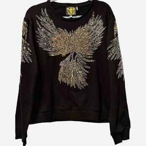 Any Old Iron x Free People Golden Beady Eagle Hand Beaded Sweatshirt XXL $395